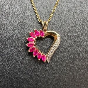 Pendant Gold Over 925 Sterling Silver Red Gemstone Heart